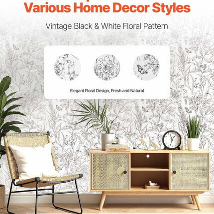 Peel and Stick Wallpaper, 45cm x 10m Contact Paper White Line Art Botanical Floral Waterpoof Self Adhesive, Easy to Clean Wall Decorative Vinyl Roll for Bedroom Kitchen Office Bathroom.