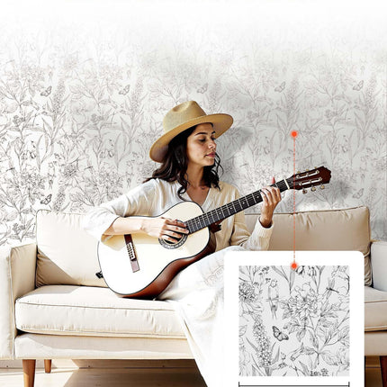 Peel and Stick Wallpaper, 45cm x 10m Contact Paper White Line Art Botanical Floral Waterpoof Self Adhesive, Easy to Clean Wall Decorative Vinyl Roll for Bedroom Kitchen Office Bathroom.