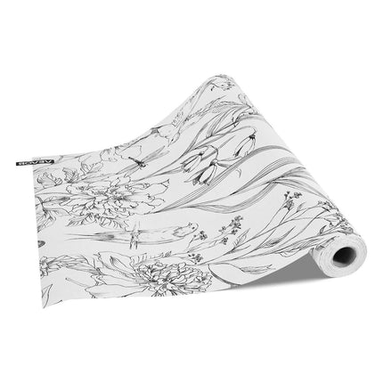 Peel and Stick Wallpaper, 45cm x 10m Contact Paper White Line Art Botanical Floral Waterpoof Self Adhesive, Easy to Clean Wall Decorative Vinyl Roll for Bedroom Kitchen Office Bathroom.