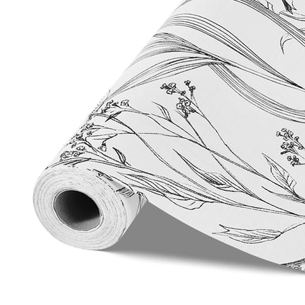 Peel and Stick Wallpaper, 45cm x 10m Contact Paper White Line Art Botanical Floral Waterpoof Self Adhesive, Easy to Clean Wall Decorative Vinyl Roll for Bedroom Kitchen Office Bathroom.