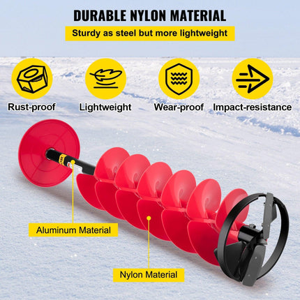 Ice Drill Auger, 8"" Diameter Nylon Ice Auger, 39"" Length Ice Auger Bit,Auger Drill with 11.8"" Extension Rod,Auger Bit with Drill Adapter,Top Plate & Blade Guard for Ice Fishing Ice Burrowing.