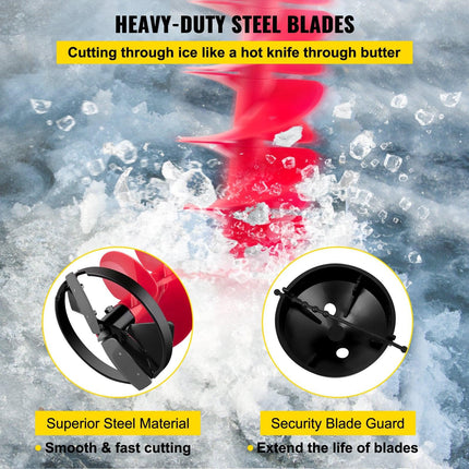 Ice Drill Auger, 8"" Diameter Nylon Ice Auger, 39"" Length Ice Auger Bit,Auger Drill with 11.8"" Extension Rod,Auger Bit with Drill Adapter,Top Plate & Blade Guard for Ice Fishing Ice Burrowing.