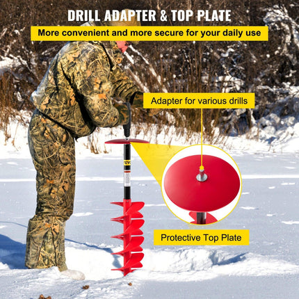 Ice Drill Auger, 8"" Diameter Nylon Ice Auger, 39"" Length Ice Auger Bit,Auger Drill with 11.8"" Extension Rod,Auger Bit with Drill Adapter,Top Plate & Blade Guard for Ice Fishing Ice Burrowing.