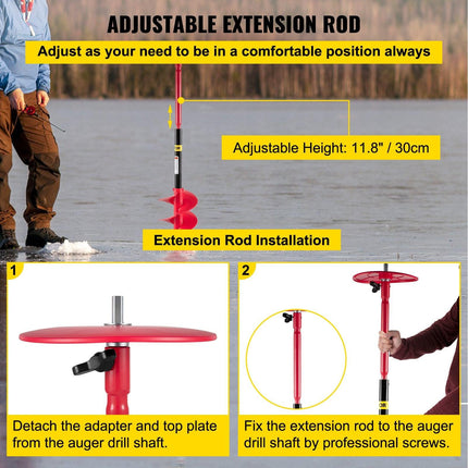 Ice Drill Auger, 8"" Diameter Nylon Ice Auger, 39"" Length Ice Auger Bit,Auger Drill with 11.8"" Extension Rod,Auger Bit with Drill Adapter,Top Plate & Blade Guard for Ice Fishing Ice Burrowing.