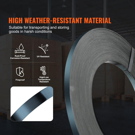 Packaging Steel Strapping Roll, 500 m Length x 19 mm Width x 0.55 mm Thickness, 770 kg Break Strength, Heavy Duty Banding Pallet Strap Coil, Portable Strong Banding Packing Metal Straps, Black.