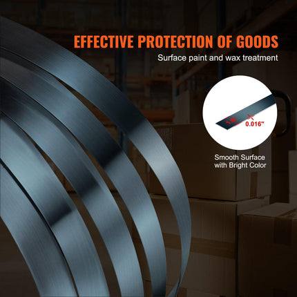 Packaging Steel Strapping Roll, 500 m Length x 19 mm Width x 0.55 mm Thickness, 770 kg Break Strength, Heavy Duty Banding Pallet Strap Coil, Portable Strong Banding Packing Metal Straps, Black.