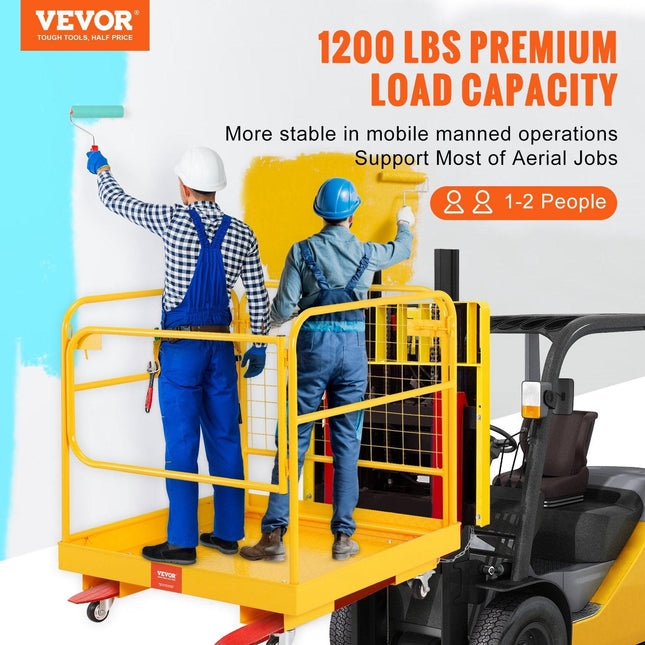 Forklift Safety Cage, 544 kg Load Capacity, 92 x 92 cm Folding Forklift Work Platform with Lockable Swivel Wheels, Drain Hole, and Device Chain, Holds 1 to 2 Adults, Perfect for Aerial Work.