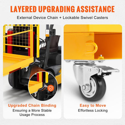 Forklift Safety Cage, 544 kg Load Capacity, 92 x 92 cm Folding Forklift Work Platform with Lockable Swivel Wheels, Drain Hole, and Device Chain, Holds 1 to 2 Adults, Perfect for Aerial Work.
