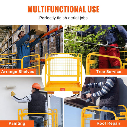 Forklift Safety Cage, 544 kg Load Capacity, 92 x 92 cm Folding Forklift Work Platform with Lockable Swivel Wheels, Drain Hole, and Device Chain, Holds 1 to 2 Adults, Perfect for Aerial Work.