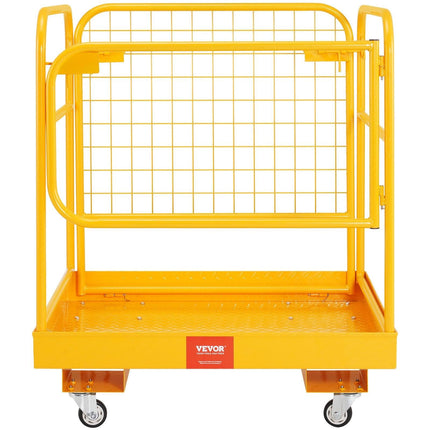 Forklift Safety Cage, 544 kg Load Capacity, 92 x 92 cm Folding Forklift Work Platform with Lockable Swivel Wheels, Drain Hole, and Device Chain, Holds 1 to 2 Adults, Perfect for Aerial Work.