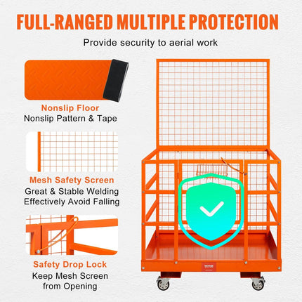 Forklift Safety Cage Work Platform 43X45in 1400lbs w/ Wheels for Aerial.