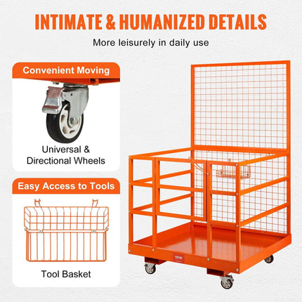 Forklift Safety Cage Work Platform 43X45in 1400lbs w/ Wheels for Aerial.