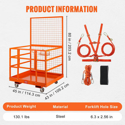 Forklift Safety Cage Work Platform 43X45in 1400lbs w/ Wheels for Aerial.