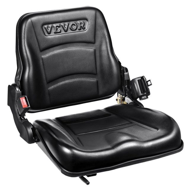 Universal Forklift Seat, Fold Down Tractor Seat with Adjustable Angle Back, Micro Switch and Retractable Seatbelt, 16-34 cm Slot Forklift Seat for Tractor Loader Excavator.