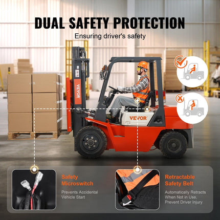 Universal Forklift Seat, Fold Down Tractor Seat with Adjustable Angle Back, Micro Switch and Retractable Seatbelt, 16-34 cm Slot Forklift Seat for Tractor Loader Excavator.