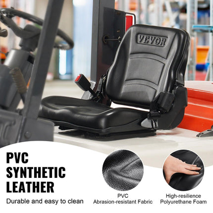 Universal Forklift Seat, Fold Down Tractor Seat with Adjustable Angle Back, Micro Switch and Retractable Seatbelt, 16-34 cm Slot Forklift Seat for Tractor Loader Excavator.
