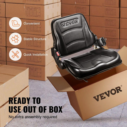 Universal Forklift Seat, Fold Down Tractor Seat with Adjustable Angle Back, Micro Switch and Retractable Seatbelt, 16-34 cm Slot Forklift Seat for Tractor Loader Excavator.