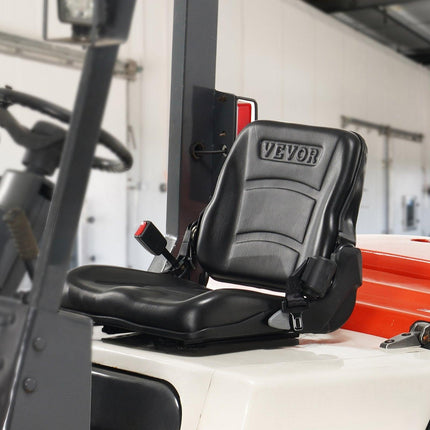 Universal Forklift Seat, Fold Down Tractor Seat with Adjustable Angle Back, Micro Switch and Retractable Seatbelt, 16-34 cm Slot Forklift Seat for Tractor Loader Excavator.