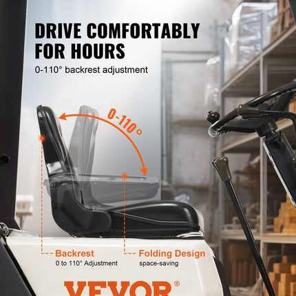 Universal Forklift Seat, Fold Down Tractor Seat with Adjustable Angle Back and Micro Switch, 16-34 cm Extended Slot Comfortable Forklift Seat for Tractor Loader Excavator.