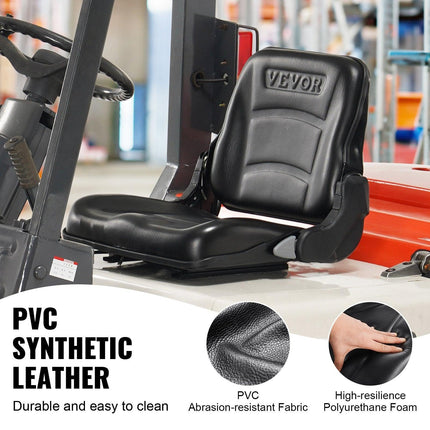 Universal Forklift Seat, Fold Down Tractor Seat with Adjustable Angle Back and Micro Switch, 16-34 cm Extended Slot Comfortable Forklift Seat for Tractor Loader Excavator.