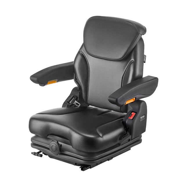 Universal Forklift Seat, Tractor Suspension Seat with Adjustable Back, Armrest, Headrest & Safety Belt, Secure Fold Down Tractor Seat with Micro Switch, Lawnmower Seat for Skid Loader Bulldozer.