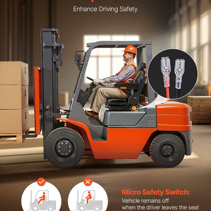 Universal Forklift Seat, Tractor Suspension Seat with Adjustable Back, Armrest, Headrest & Safety Belt, Secure Fold Down Tractor Seat with Micro Switch, Lawnmower Seat for Skid Loader Bulldozer.