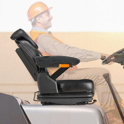 Universal Forklift Seat, Tractor Suspension Seat with Adjustable Back, Armrest, Headrest & Safety Belt, Secure Fold Down Tractor Seat with Micro Switch, Lawnmower Seat for Skid Loader Bulldozer.