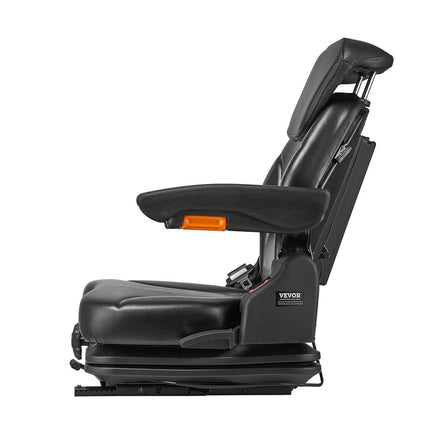 Universal Forklift Seat, Tractor Suspension Seat with Adjustable Back, Armrest, Headrest & Safety Belt, Secure Fold Down Tractor Seat with Micro Switch, Lawnmower Seat for Skid Loader Bulldozer.