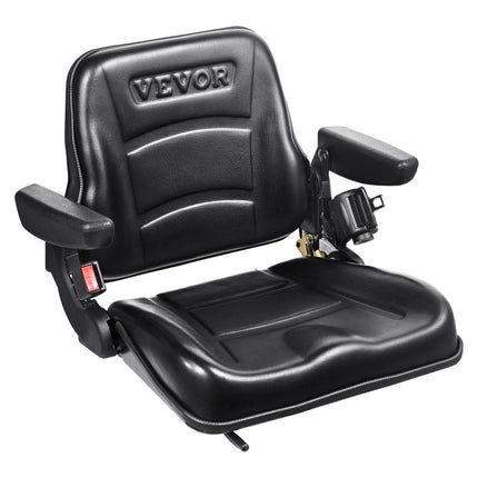 Universal Forklift Seat, Fold Down Tractor Seat with Adjustable Angle Back, Micro Switch, Seatbelt and Armrests, 16-34 cm Slot Tractor Seat for Tractor Loader Excavator.