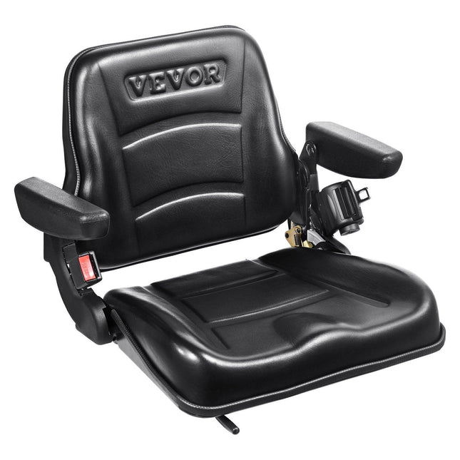 Universal Forklift Seat, Fold Down Tractor Seat with Adjustable Angle Back, Micro Switch, Seatbelt and Armrests, 16-34 cm Slot Tractor Seat for Tractor Loader Excavator.