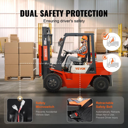 Universal Forklift Seat, Fold Down Tractor Seat with Adjustable Angle Back, Micro Switch, Seatbelt and Armrests, 16-34 cm Slot Tractor Seat for Tractor Loader Excavator.