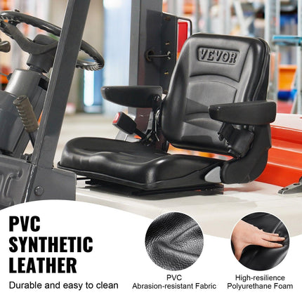 Universal Forklift Seat, Fold Down Tractor Seat with Adjustable Angle Back, Micro Switch, Seatbelt and Armrests, 16-34 cm Slot Tractor Seat for Tractor Loader Excavator.