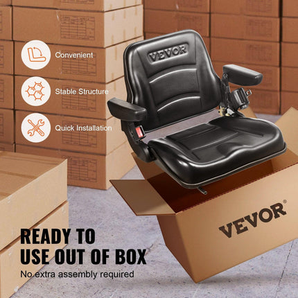 Universal Forklift Seat, Fold Down Tractor Seat with Adjustable Angle Back, Micro Switch, Seatbelt and Armrests, 16-34 cm Slot Tractor Seat for Tractor Loader Excavator.