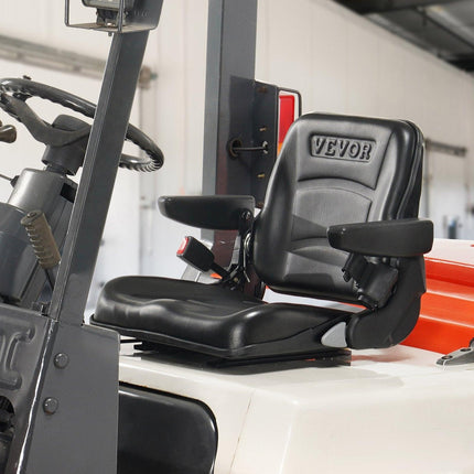 Universal Forklift Seat, Fold Down Tractor Seat with Adjustable Angle Back, Micro Switch, Seatbelt and Armrests, 16-34 cm Slot Tractor Seat for Tractor Loader Excavator.