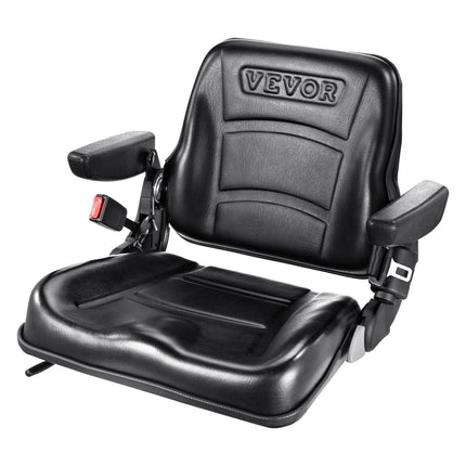 Universal Forklift Seat, Fold Down Tractor Seat with Adjustable Angle Back, Micro Switch, Seatbelt and Armrests, 16-34 cm Slot Tractor Seat for Tractor Loader Excavator.