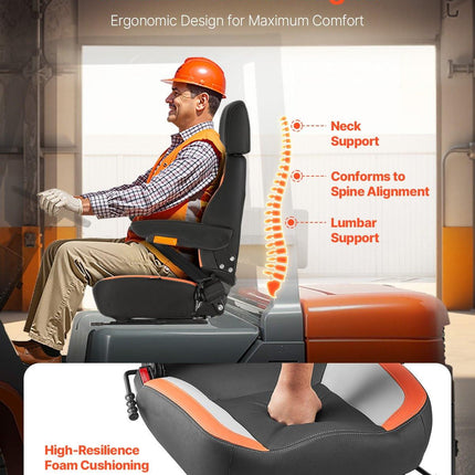 VEVOR Forklift Seat Mower Tractor Seat Adjustable Back Seatbelt & Headrest.