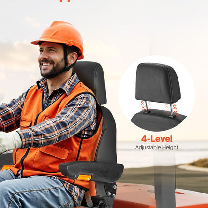 VEVOR Forklift Seat Mower Tractor Seat Adjustable Back Seatbelt & Headrest.