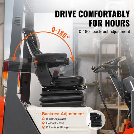 VEVOR Universal Forklift Seat Adjustable Tractor Seat with Seatbelt Armrests.