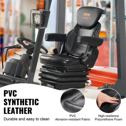 VEVOR Universal Forklift Seat Adjustable Tractor Seat with Seatbelt Armrests.