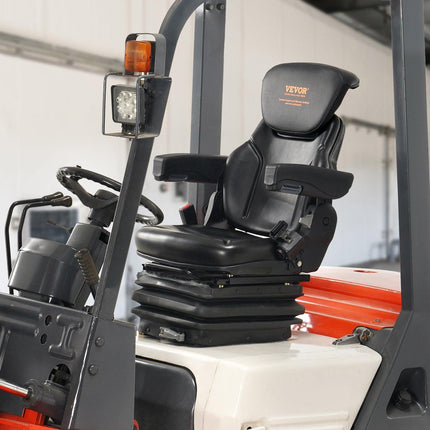 VEVOR Universal Forklift Seat Adjustable Tractor Seat with Seatbelt Armrests.