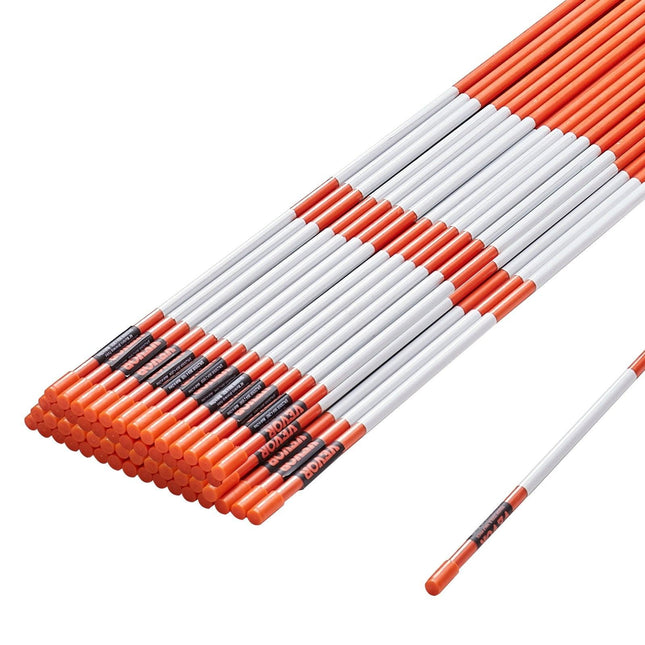 Driveway Markers, 50 PCS 121.5 cm, 0.78 cm Diameter Orange Fiberglass Poles Snow Stakes with Reflective Tape, 30 cm Steel Drill Bit & Protection Gloves for Parking Lots, Walkways Easy Visibility.
