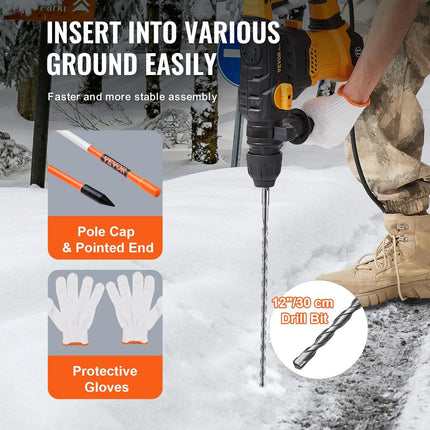 Driveway Markers, 50 PCS 121.5 cm, 0.78 cm Diameter Orange Fiberglass Poles Snow Stakes with Reflective Tape, 30 cm Steel Drill Bit & Protection Gloves for Parking Lots, Walkways Easy Visibility.