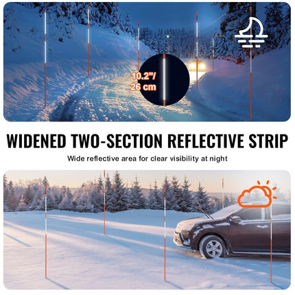 Driveway Markers, 50 PCS 121.5 cm, 0.78 cm Diameter Orange Fiberglass Poles Snow Stakes with Reflective Tape, 30 cm Steel Drill Bit & Protection Gloves for Parking Lots, Walkways Easy Visibility.