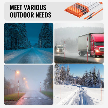 Driveway Markers, 50 PCS 121.5 cm, 0.78 cm Diameter Orange Fiberglass Poles Snow Stakes with Reflective Tape, 30 cm Steel Drill Bit & Protection Gloves for Parking Lots, Walkways Easy Visibility.