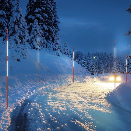 Driveway Markers, 50 PCS 121.5 cm, 0.78 cm Diameter Orange Fiberglass Poles Snow Stakes with Reflective Tape, 30 cm Steel Drill Bit & Protection Gloves for Parking Lots, Walkways Easy Visibility.