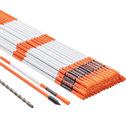 Driveway Markers, 50 PCS 121.5 cm, 0.78 cm Diameter Orange Fiberglass Poles Snow Stakes with Reflective Tape, 30 cm Steel Drill Bit & Protection Gloves for Parking Lots, Walkways Easy Visibility.