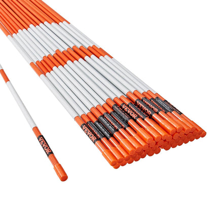 Driveway Markers, 50 PCS 121.5 cm, 0.78 cm Diameter Orange Fiberglass Poles Snow Stakes with Reflective Tape, 30 cm Steel Drill Bit & Protection Gloves for Parking Lots, Walkways Easy Visibility.