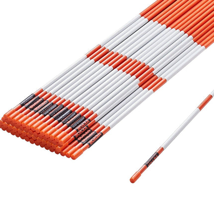 Driveway Markers, 50 PCS 121.5 cm, 0.78 cm Diameter Orange Fiberglass Poles Snow Stakes with Reflective Tape, 30 cm Steel Drill Bit & Protection Gloves for Parking Lots, Walkways Easy Visibility.