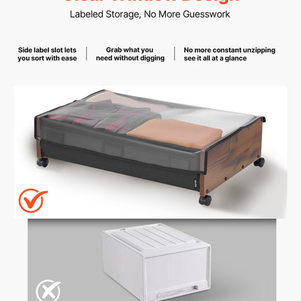 Under Bed Storage with Wheels, 650 x 460 x 180 mm Underbed Containers, Underbed Shoes Organizer with Lockable Wheels, Rolling Under the Bed Storage Bins for Clothes, Shoes, Blankets, 2 Pack.