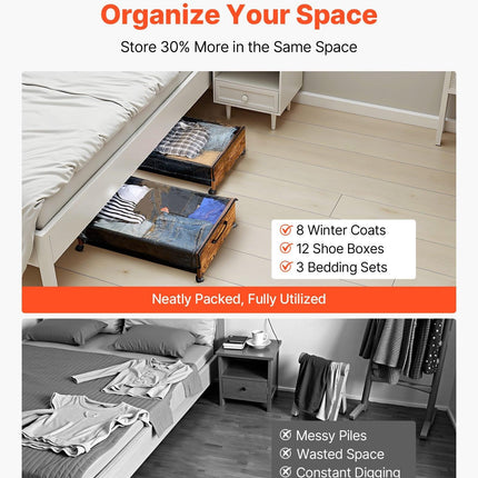 Under Bed Storage with Wheels, 650 x 460 x 180 mm Underbed Containers, Underbed Shoes Organizer with Lockable Wheels, Rolling Under the Bed Storage Bins for Clothes, Shoes, Blankets, 2 Pack.